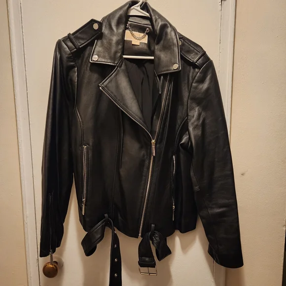 Michael Kors Black Leather Biker Jacket - Picture 3 of 6